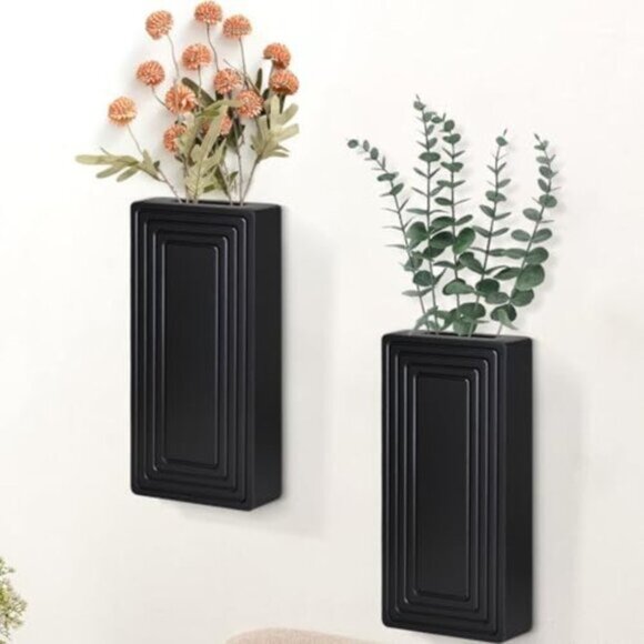 New 2 Pack of Modern Wall Vases for Home Decoration - Black